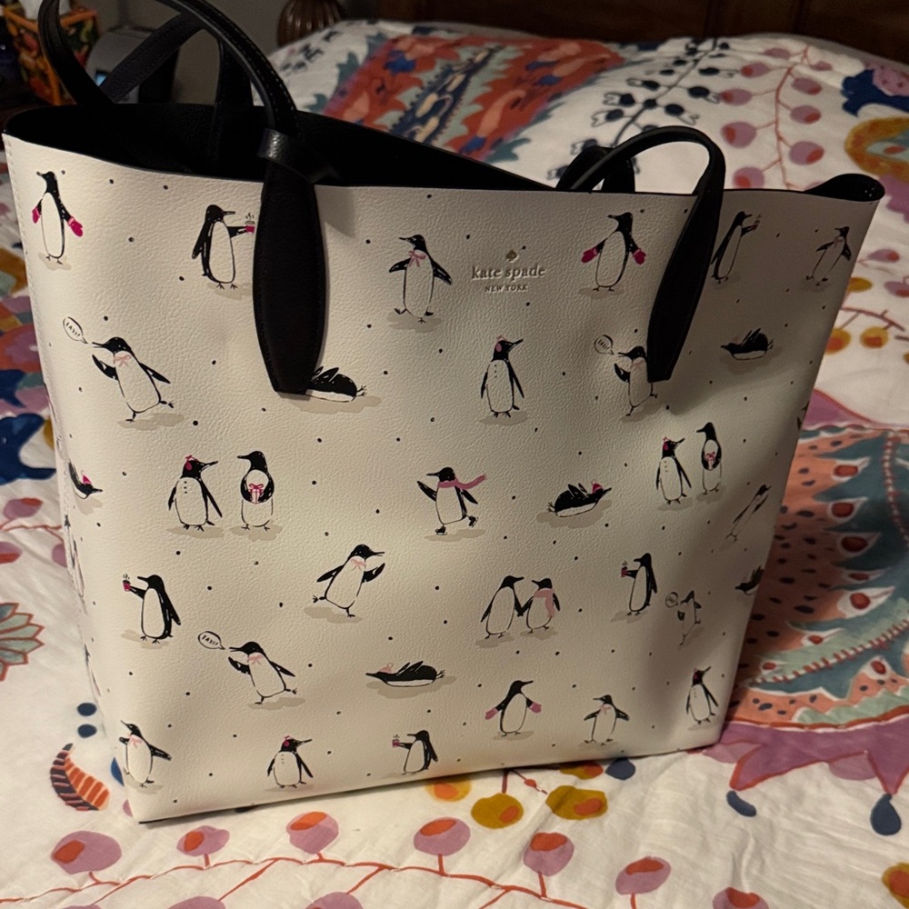 Kate Spade Black and White Tote with Penguin Print